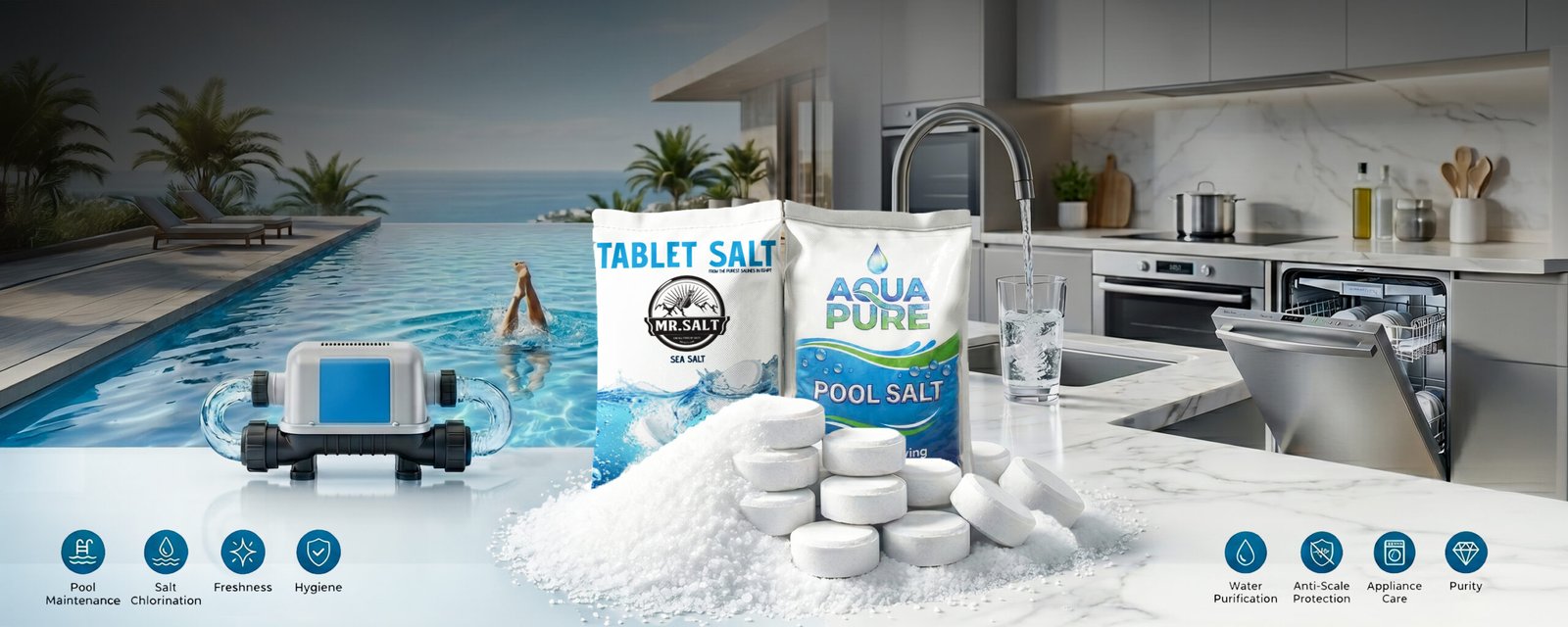 high-purity salt (99.8% NaCl) Pool Slat - Tablet Salt ملح sel